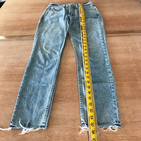 Grlfrnd Karolina Skinny Jeans Women 23 Blue Mid Rise Button Fly Raw Hem Stretch - Picture 6 of 15